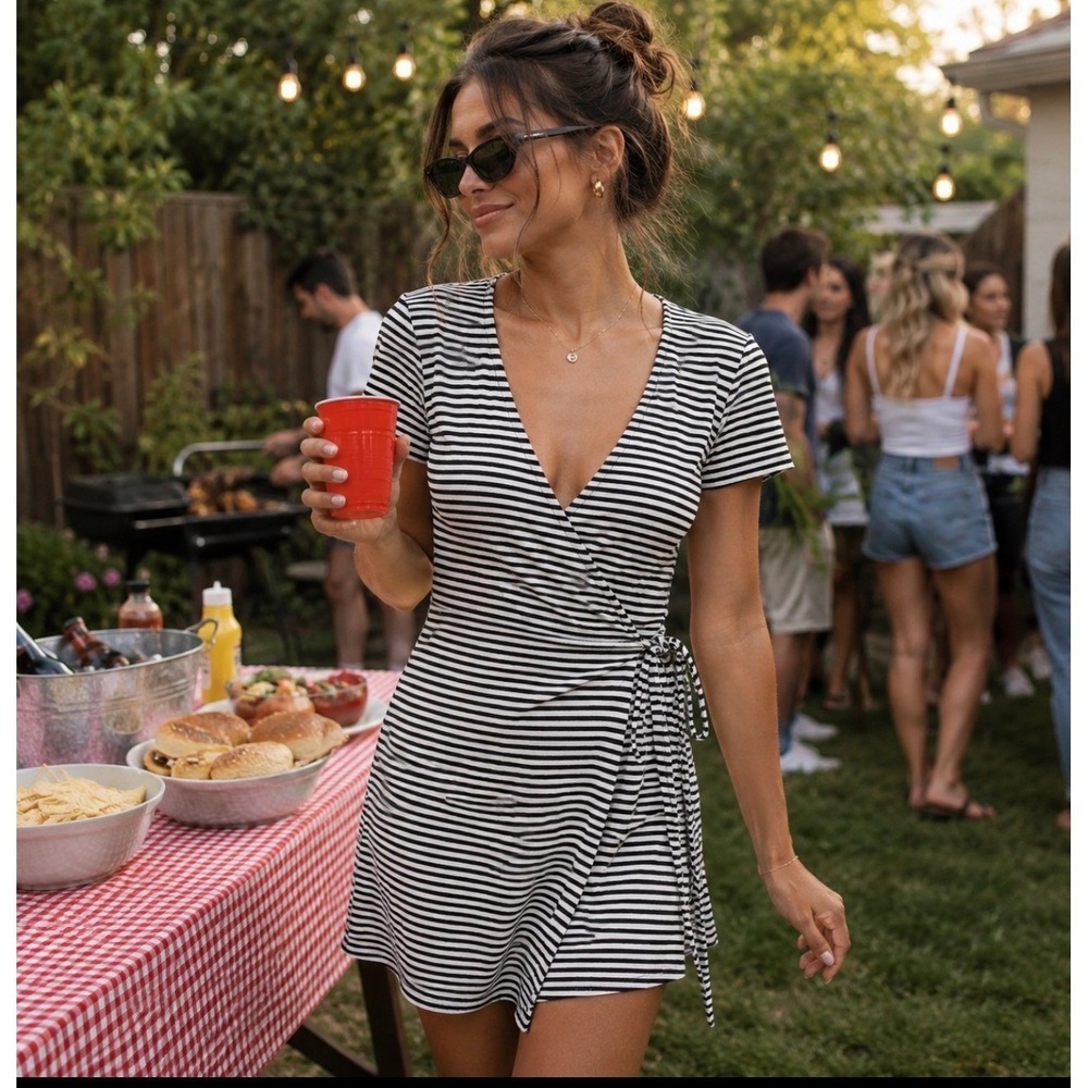 Topshop Striped Wrap Dress US 6 Coastal French Girl Indie Sleaze Y2K Preppy Chic
